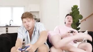 Happy gamer bros Share Big Titted Blonde Spectacle-wearing Turned On Roommate Into Cum-filled 3Some