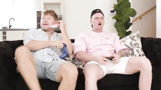 Happy gamer bros Share Big Titted Blonde Spectacle-wearing Turned On Roommate Into Cum-filled 3Some