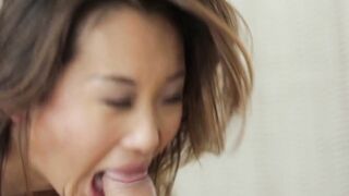 Petite Asian Alina Li is oozing with juices while her lover orally pleasures her and