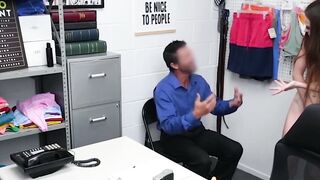 Skinny burglar Lily Glee rides security guards hard cock