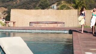 Lesbian sluts Ellena and Nina have steamy sex by the pool