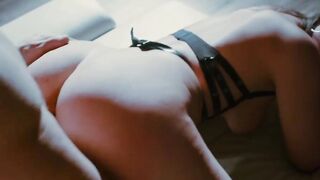 Latex wearing babe and her master have kinky fuck session