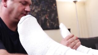 Hunky Brad got his sweaty socks sniffed and fee sucked by a hairy guy
