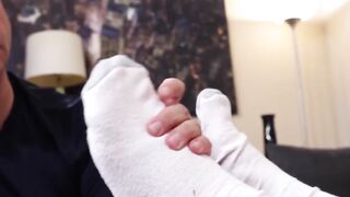 Hunky Brad got his sweaty socks sniffed and fee sucked by a hairy guy