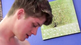 Skinny young twinks share blowjobs and bareback fuck for cum