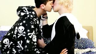 Dark haired twink fucks his blond friend doggy style raw