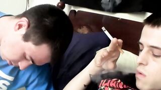 Smoking session by straight buddies Eli and Brian Strowkes turns into cock a wild dic