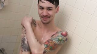 Horny hottie Andrew soaped his dick and jacked it hardÂ 