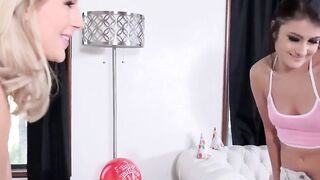 TeenGroupSex.com - Three chicks treat dude to birthday cock service