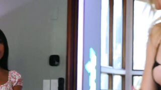 Cute teen Ember Snow licked by Britt Blair pierced tongue