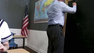 TinyAsianPussy.com - Asian schoolgirls pleasure teacher's cock hard for a facial rewa