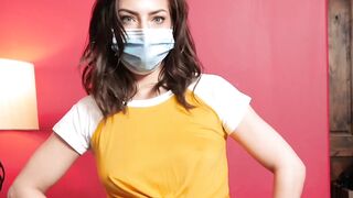Voluptuous chick takes off mask to suck stepbrothers dick