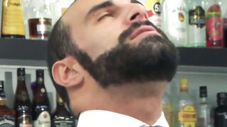 Inked classy hunk Matthew Anders drilling hairy businessman