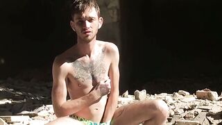 Bulldozed house serves as nice spot for solo jerking off