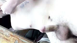 Steamy tattooed twink guy loves tasting his own nuts nectar