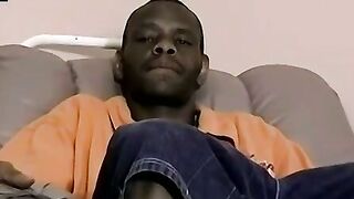 Black dude masturbates on the floor waiting for cum spray