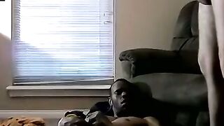 Black dude masturbates on the floor waiting for cum spray