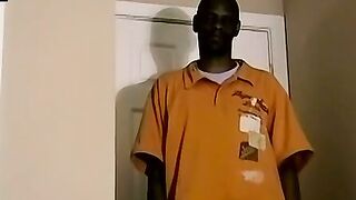 Black dude masturbates on the floor waiting for cum spray