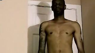 Black dude masturbates on the floor waiting for cum spray