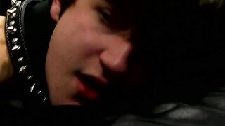 Dominant young man spanking sub before bareback pounding