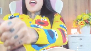 Latina shemale stroking her big, firm cock