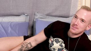 Blonde soldier Sebastian Woods jerks off solo in front of the camera