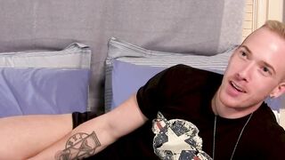 Blonde soldier Sebastian Woods jerks off solo in front of the camera