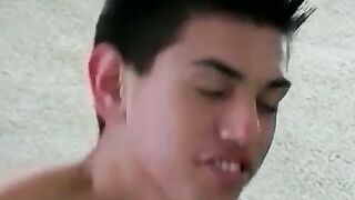 Nubile twink blows dick before bending over for anal