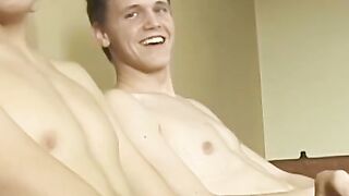 Long haired twink Logan Miles masturbates his thick cock