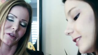 Lovely stepdaughter eats MILF out and fingers her wet pussy