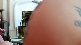 Horny girlfriend rides boyfriends dick with his dyke stepsis