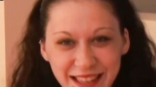 Young pierced Abigail Rose swallows cum after passionate BJ