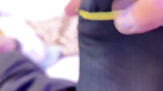 Giant Scott Holliday stroked his cock while getting his feet sucked by hunky Riley
