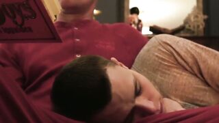 IncestGay.com - Smooth stepson fucked hard bareback by sexy mustache stepdad