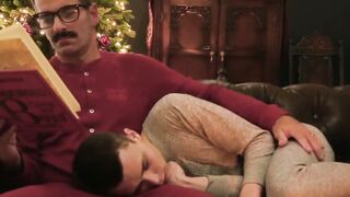 IncestGay.com - Smooth stepson fucked hard bareback by sexy mustache stepdad