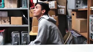 Horny hunk officer gets sloppy blowjob from sweet thief