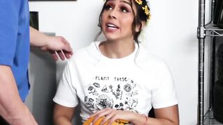 Brunette cutie fucks cop after stealing and interrogation