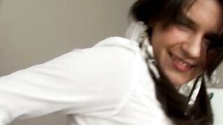 Hot striptease and dildo play with sexy 18yo with pigtails
