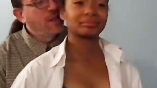 Wicked black teen has her hairy pussy fucked rough on camera