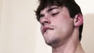 Beautiful boy Esteban sucks my uncut cock and eats my sticky load of cum