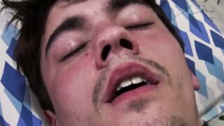 Beautiful boy Esteban sucks my uncut cock and eats my sticky load of cum