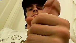 Athletic straight jock masturbates solo and cums on camera