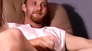 Blond homosexual with a hot beard solo masturbates and cums