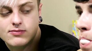 Skinny twink tops his lover and barebacks tight asshole