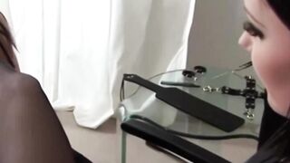 PussyCatsLatex.com - Brunette foot worshiper dominated and feasting on dyke pussy