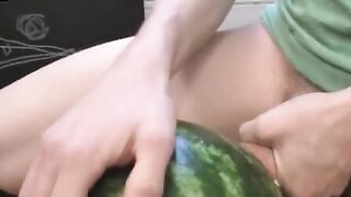 Young Troy fucked the watermelon deeply with his massive cock