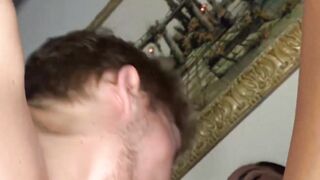 Gorgeous cock sucker Zacc Andrews serves a sloppy blowjob in a rough ass fucking sess