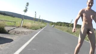 Teen round ass and handjob big dick outside