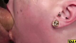 Inked British babe Piggy riding daddy Pascal after rough BJ