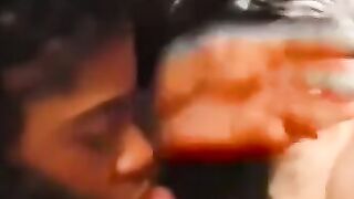 Delectable black teen strips and fucks like naughty cowgirl